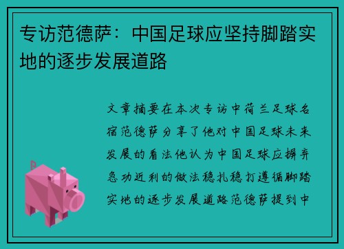 专访范德萨：中国足球应坚持脚踏实地的逐步发展道路